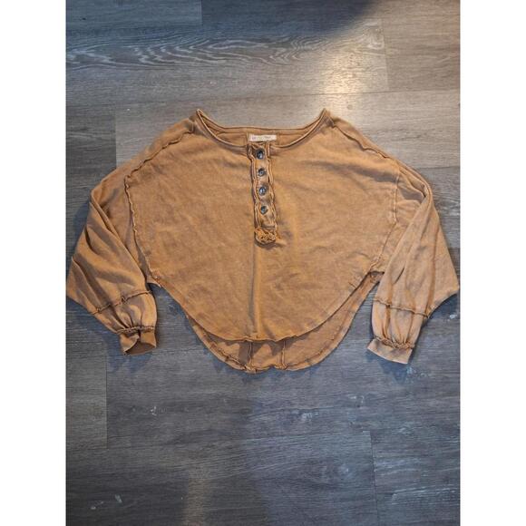 We The Free Melodi Henley Top Sz S Dolman Sleeve Cropped Boho Casual Round Hem - Picture 3 of 8